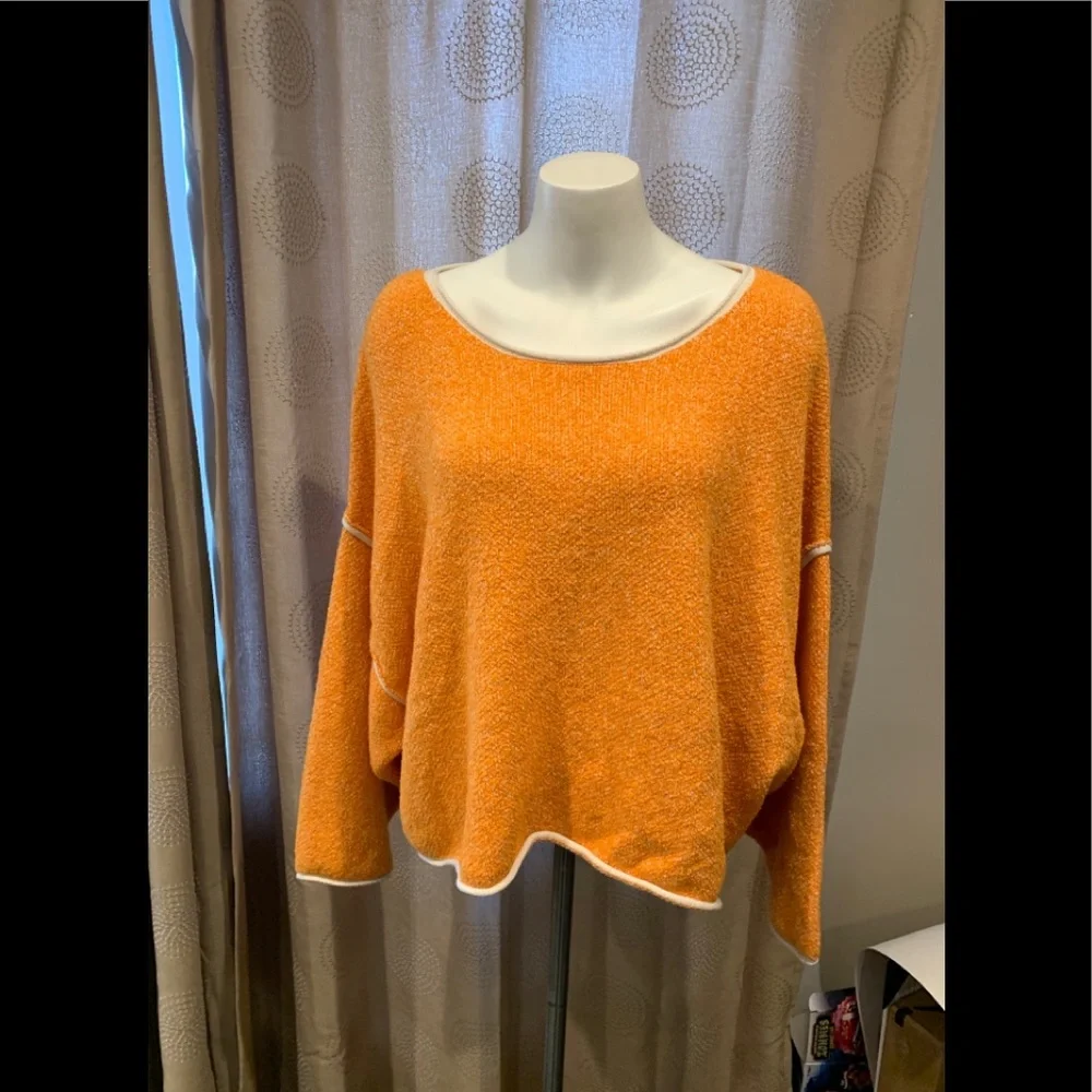 Free People Vibrant Orange‎ Scoop Neck Sweater XL